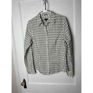 Talbots Wrinkle Resistant White Equestrian Preppy Button Blouse Women's 10